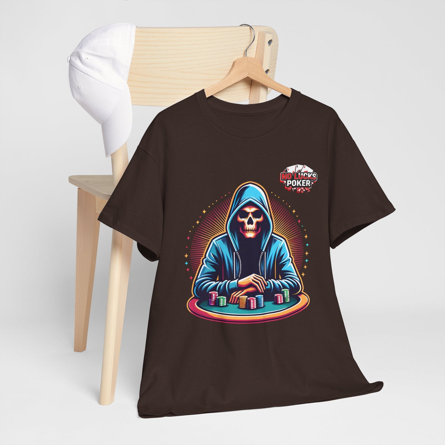 Poker Player with Skull at Poker Table 0 Lucks Given Unisex heavy cotton tee Poker Apparel