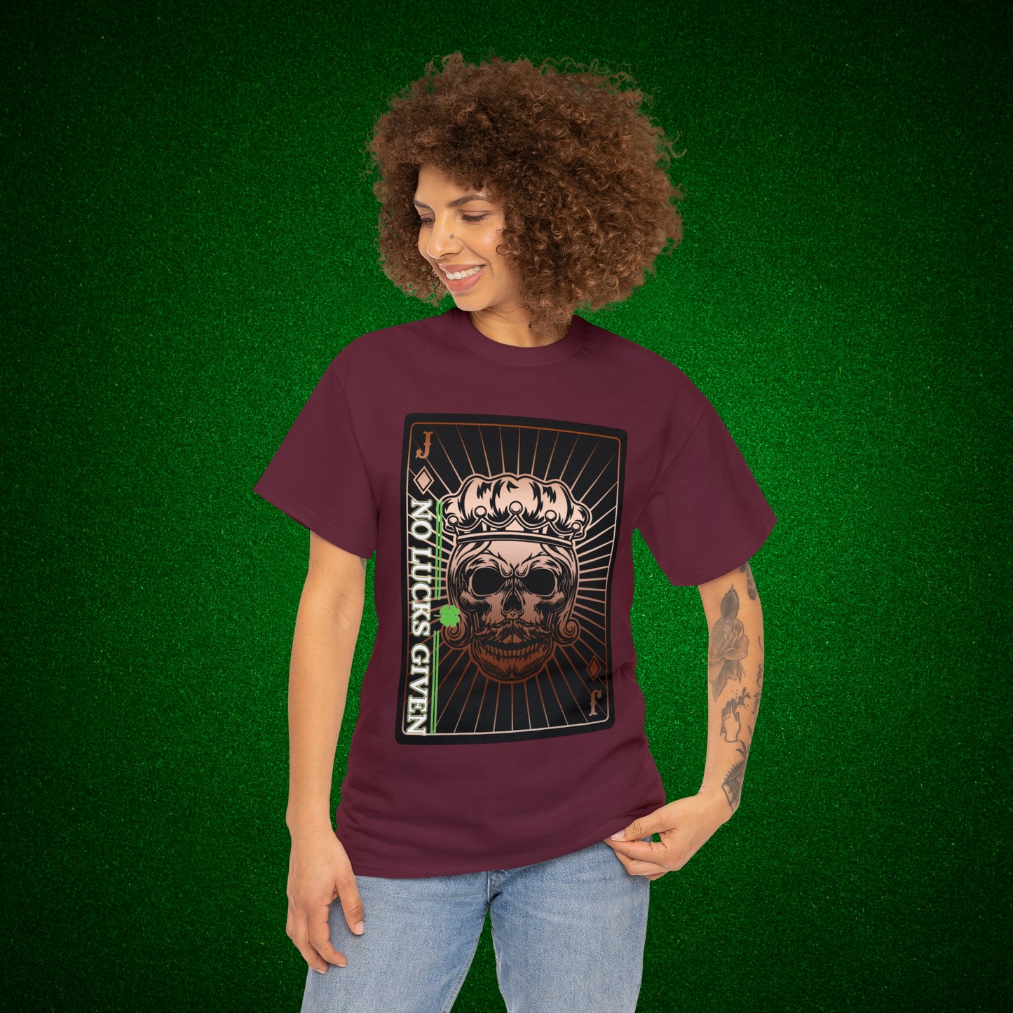 No Lucks Given Jack Skull in Crown of Diamonds Copper Poker T-Shirt Must have Good Luck All-in