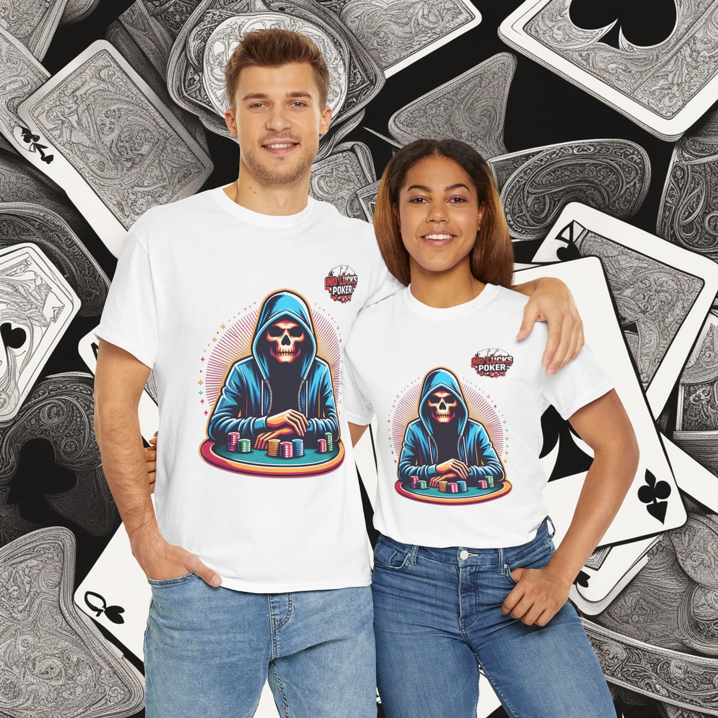 Poker Player with Skull at Poker Table 0 Lucks Given Unisex heavy cotton tee Poker Apparel