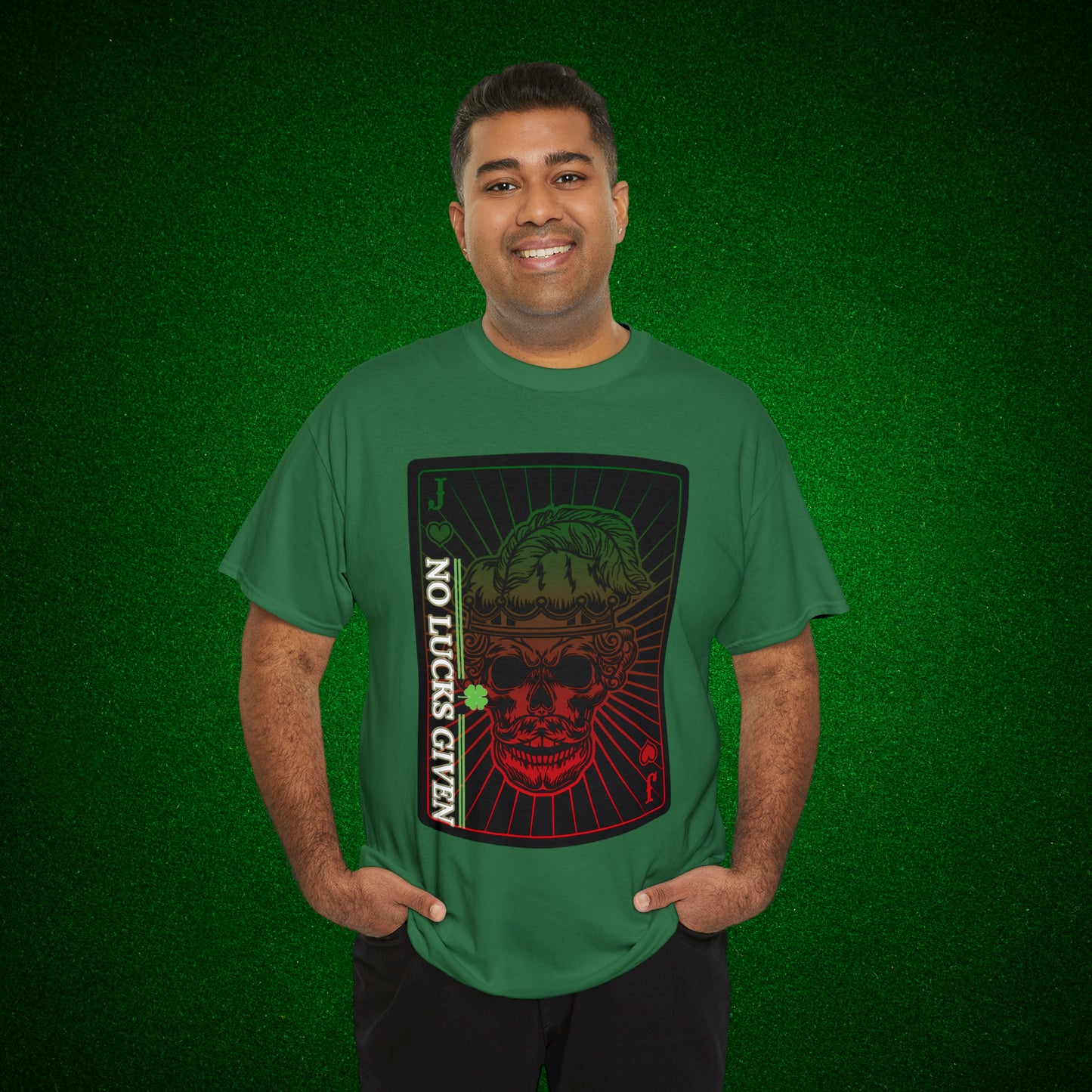 No Lucks Given Angry Jack of Hearts Green Red Poker T-Shirt Must have Good Luck All-in