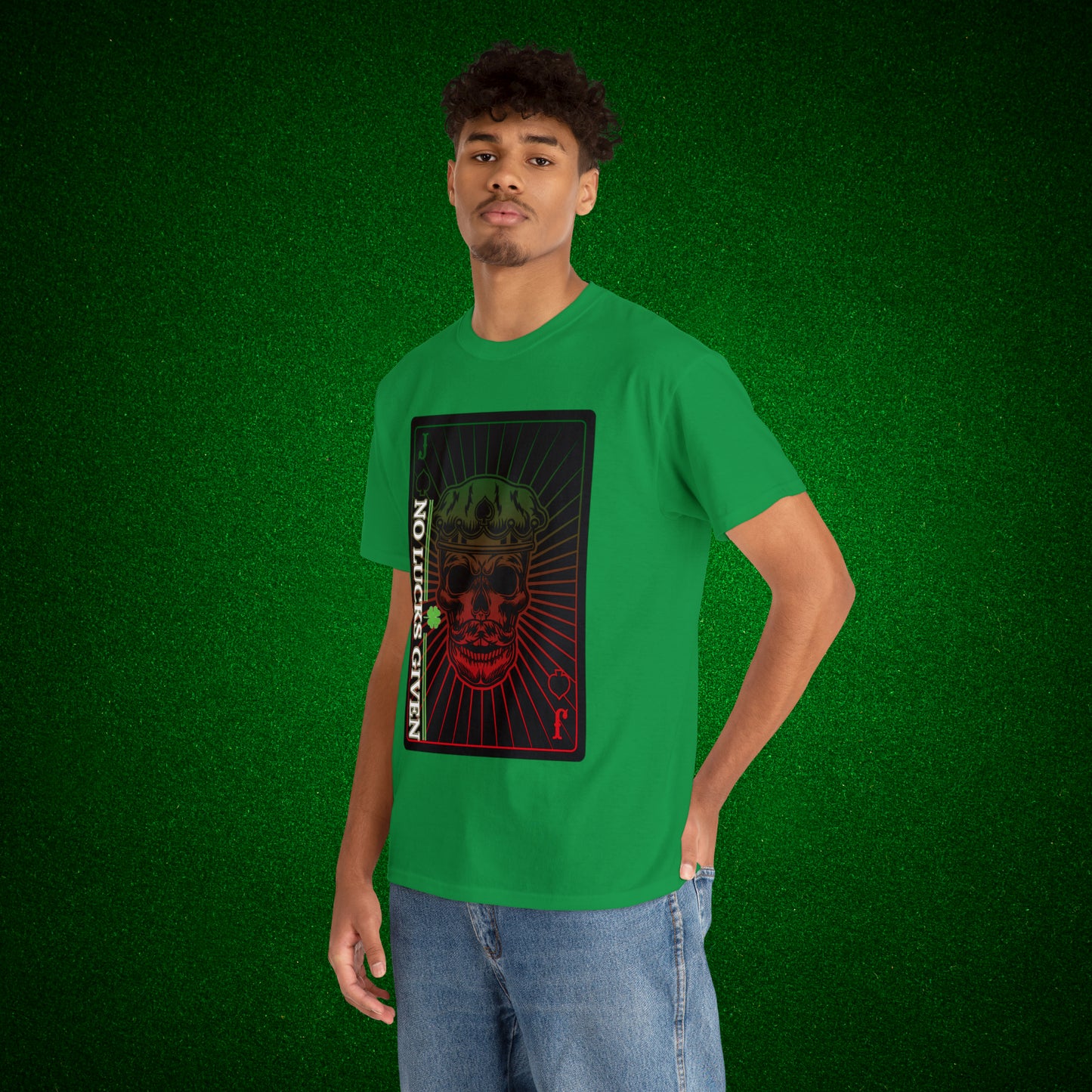 No Lucks Given Jack Skull in Crown of Spades Green Red Poker T-Shirt Must have Good Luck All-in