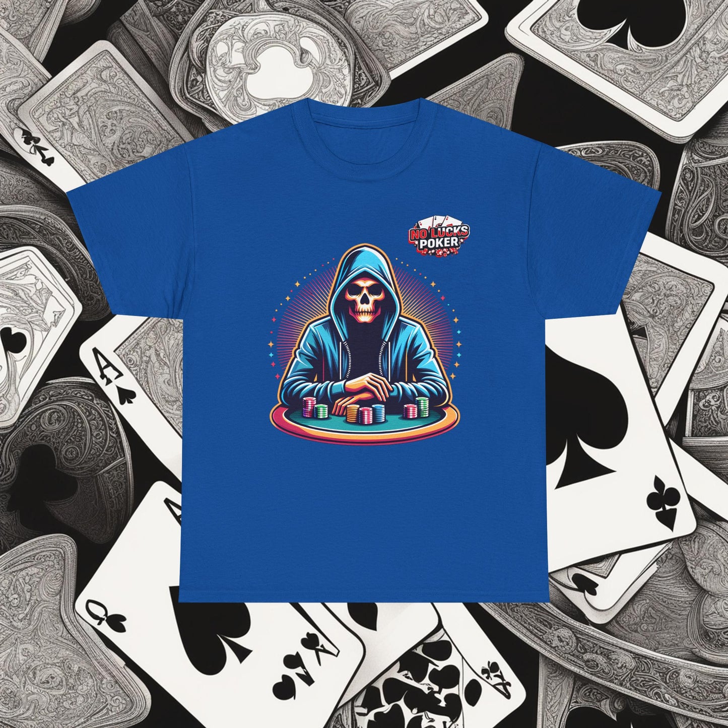 Poker Player with Skull at Poker Table 0 Lucks Given Unisex heavy cotton tee Poker Apparel