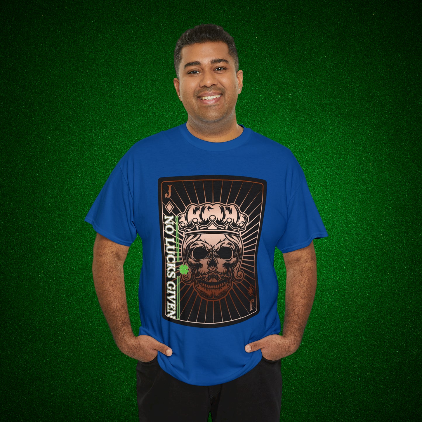 No Lucks Given Jack Skull in Crown of Diamonds Copper Poker T-Shirt Must have Good Luck All-in