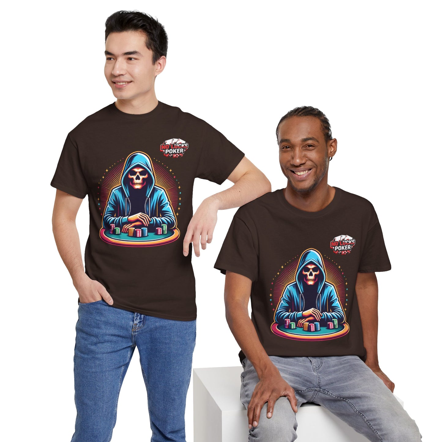 Poker Player with Skull at Poker Table 0 Lucks Given Unisex heavy cotton tee Poker Apparel