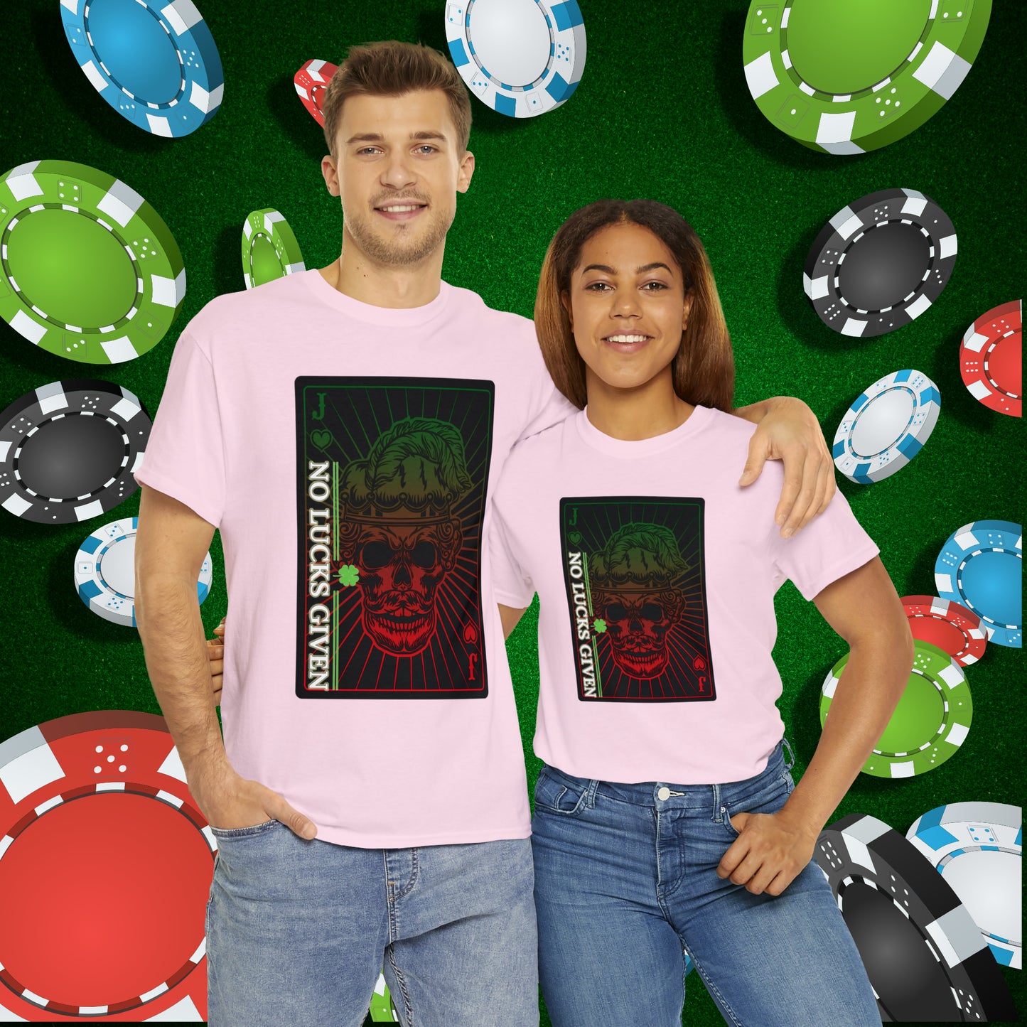 No Lucks Given Angry Jack of Hearts Green Red Poker T-Shirt Must have Good Luck All-in