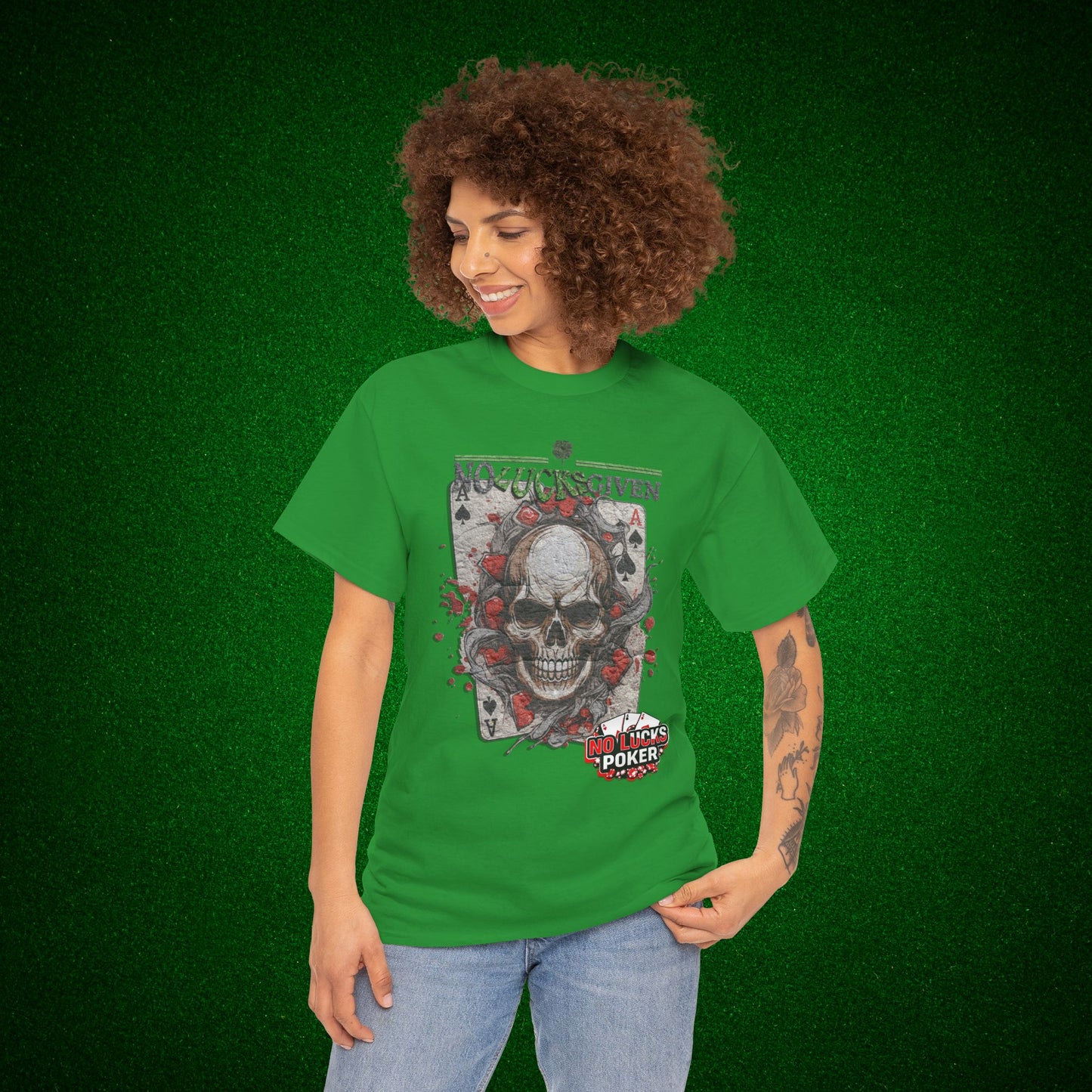 No Lucks Given Skull Breaking thru Ace of Spades T-Shirt Must have Good Luck All-in