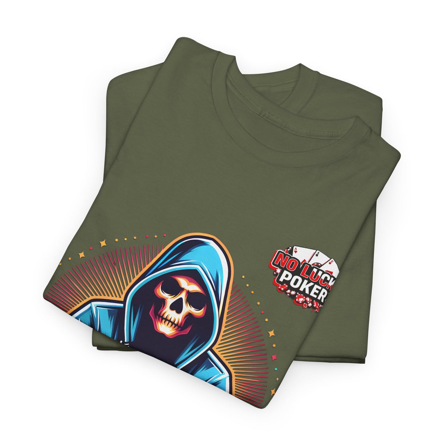 Poker Player with Skull at Poker Table 0 Lucks Given Unisex heavy cotton tee Poker Apparel