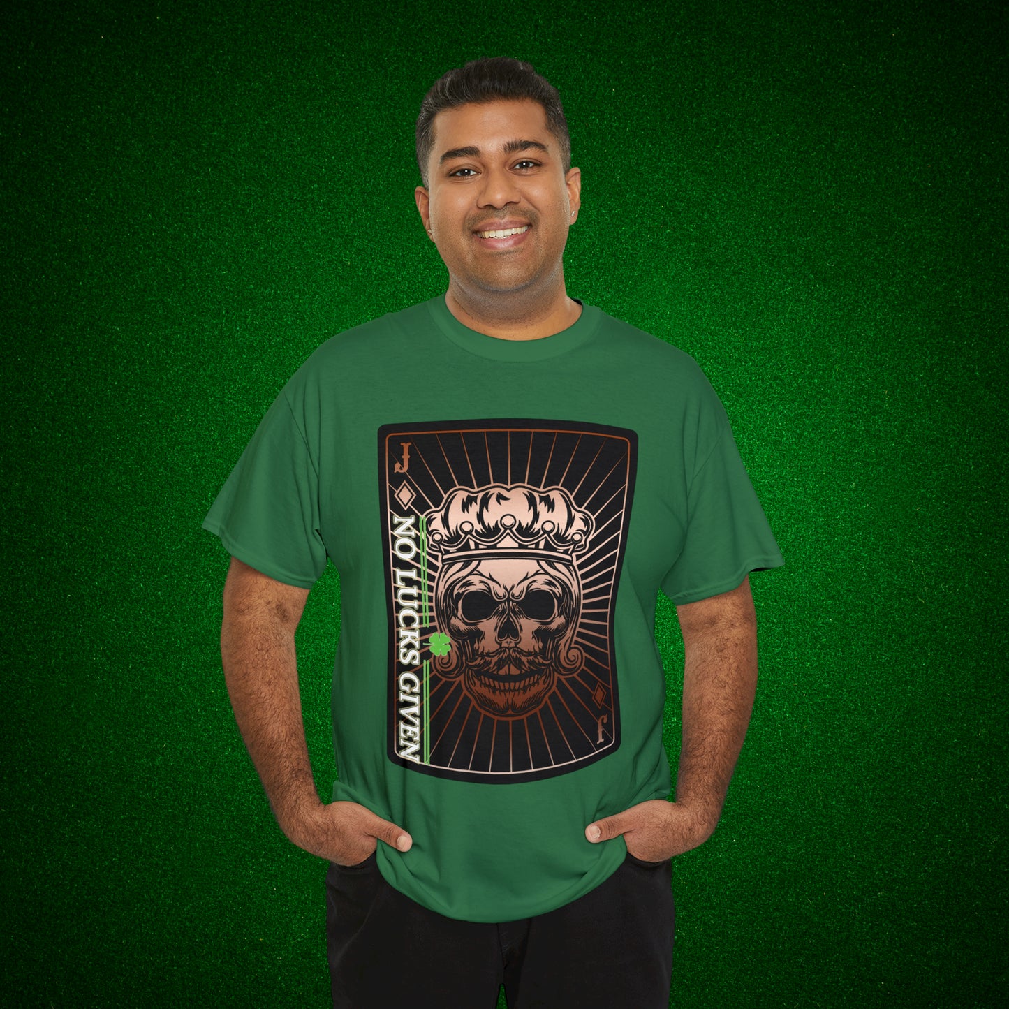 No Lucks Given Jack Skull in Crown of Diamonds Copper Poker T-Shirt Must have Good Luck All-in