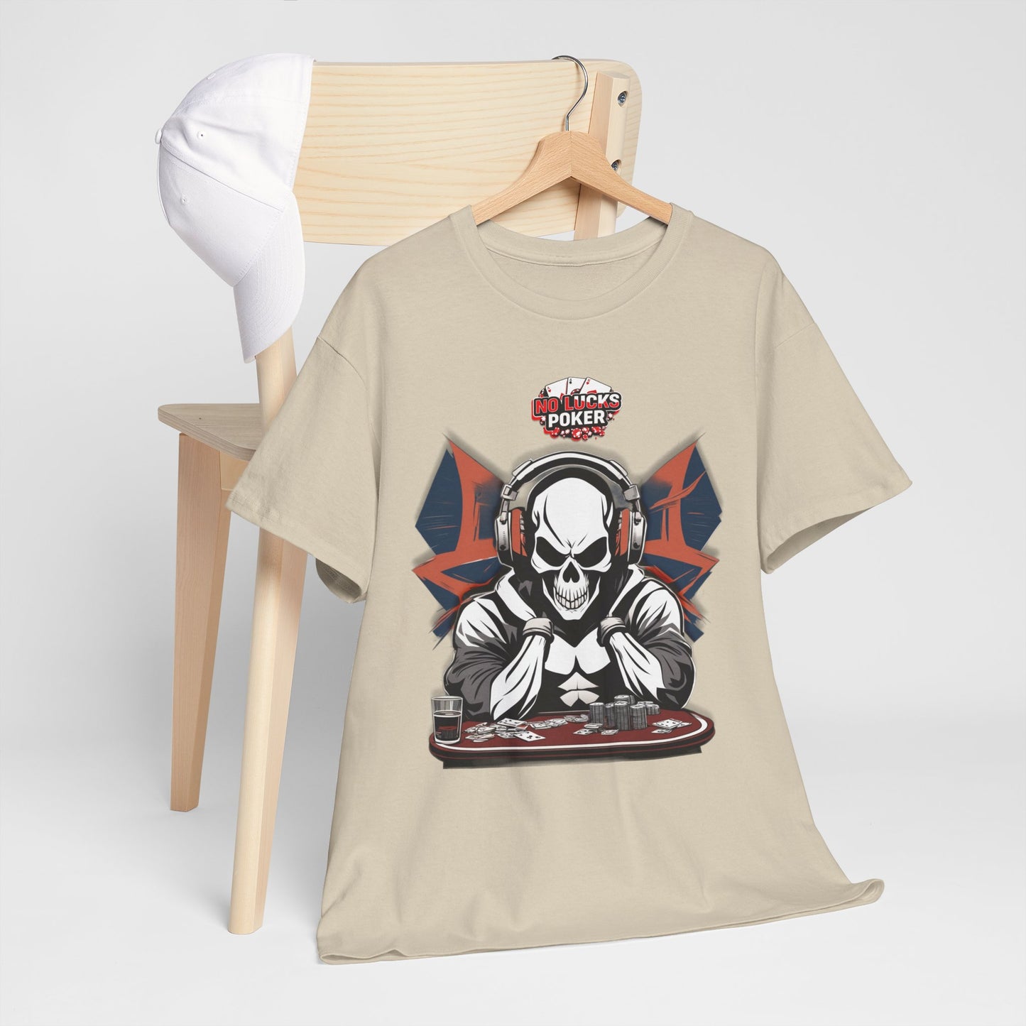 No Lucks Given – Hero/Villain Poker Skull Tee (Headphones Edition)