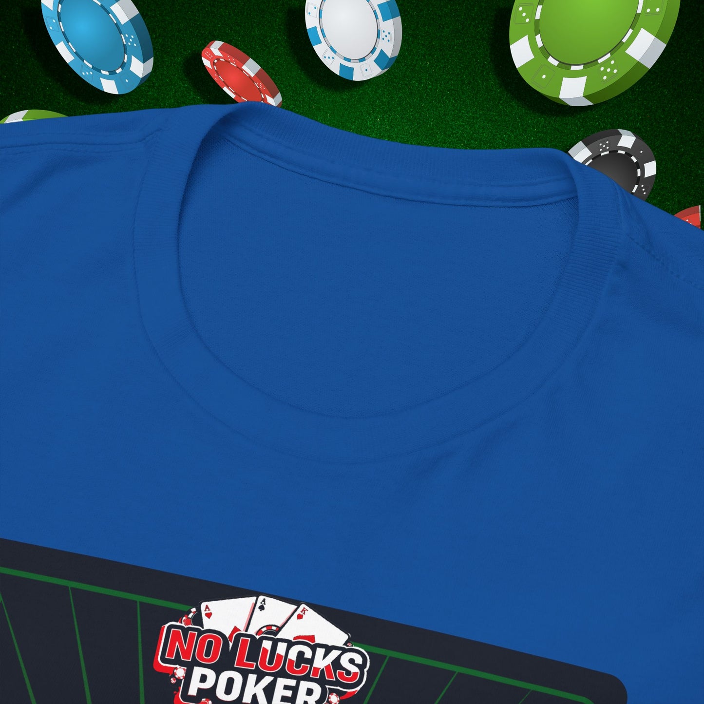 No Lucks Given Royal Skull King of Diamonds Red and Green Poker T-Shirt Must have Good Luck All-in