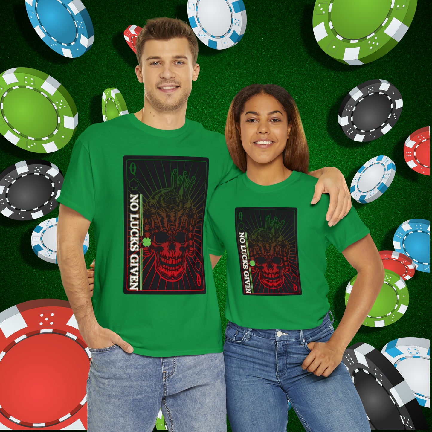 No Lucks Given Angry Queen of Spades Green Red Poker T-Shirt Must have Good Luck All-in