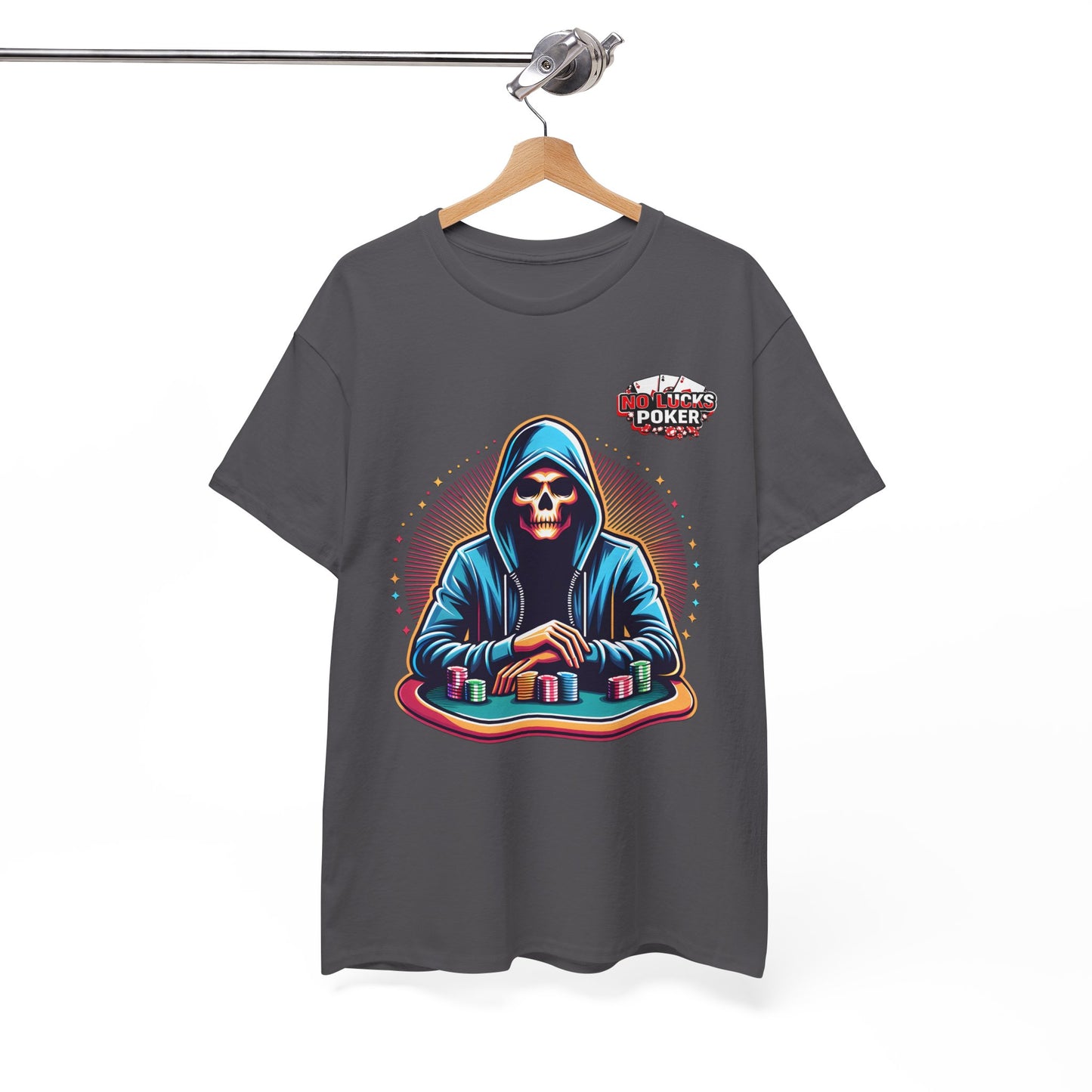 Poker Player with Skull at Poker Table 0 Lucks Given Unisex heavy cotton tee Poker Apparel