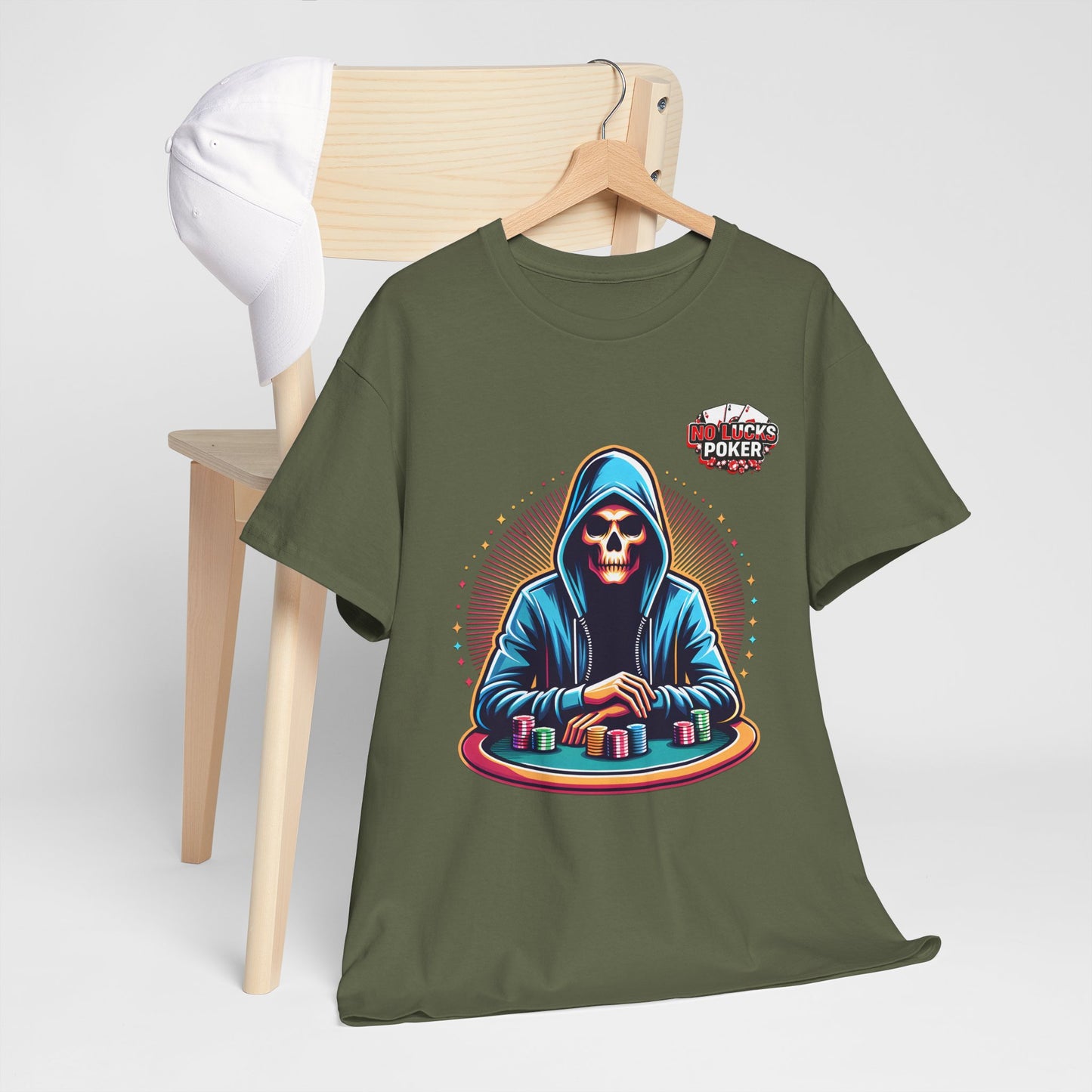 Poker Player with Skull at Poker Table 0 Lucks Given Unisex heavy cotton tee Poker Apparel