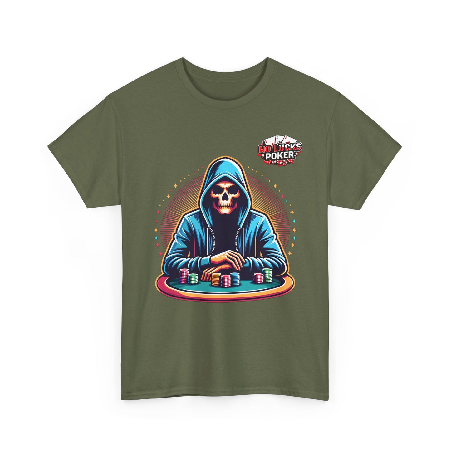 Poker Player with Skull at Poker Table 0 Lucks Given Unisex heavy cotton tee Poker Apparel