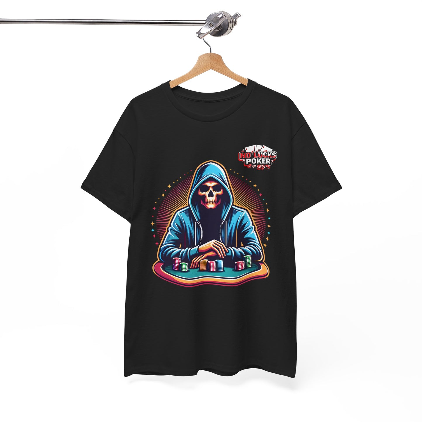 Poker Player with Skull at Poker Table 0 Lucks Given Unisex heavy cotton tee Poker Apparel