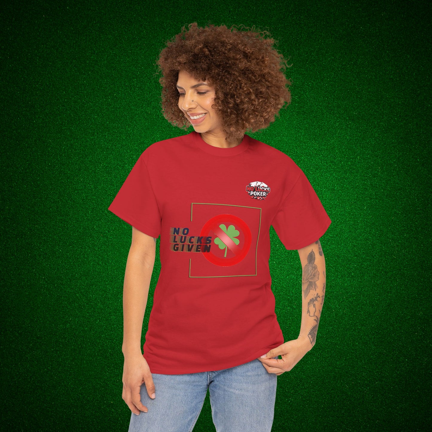 No Lucks Given Large Clover Poker T-Shirt Good Luck All-in