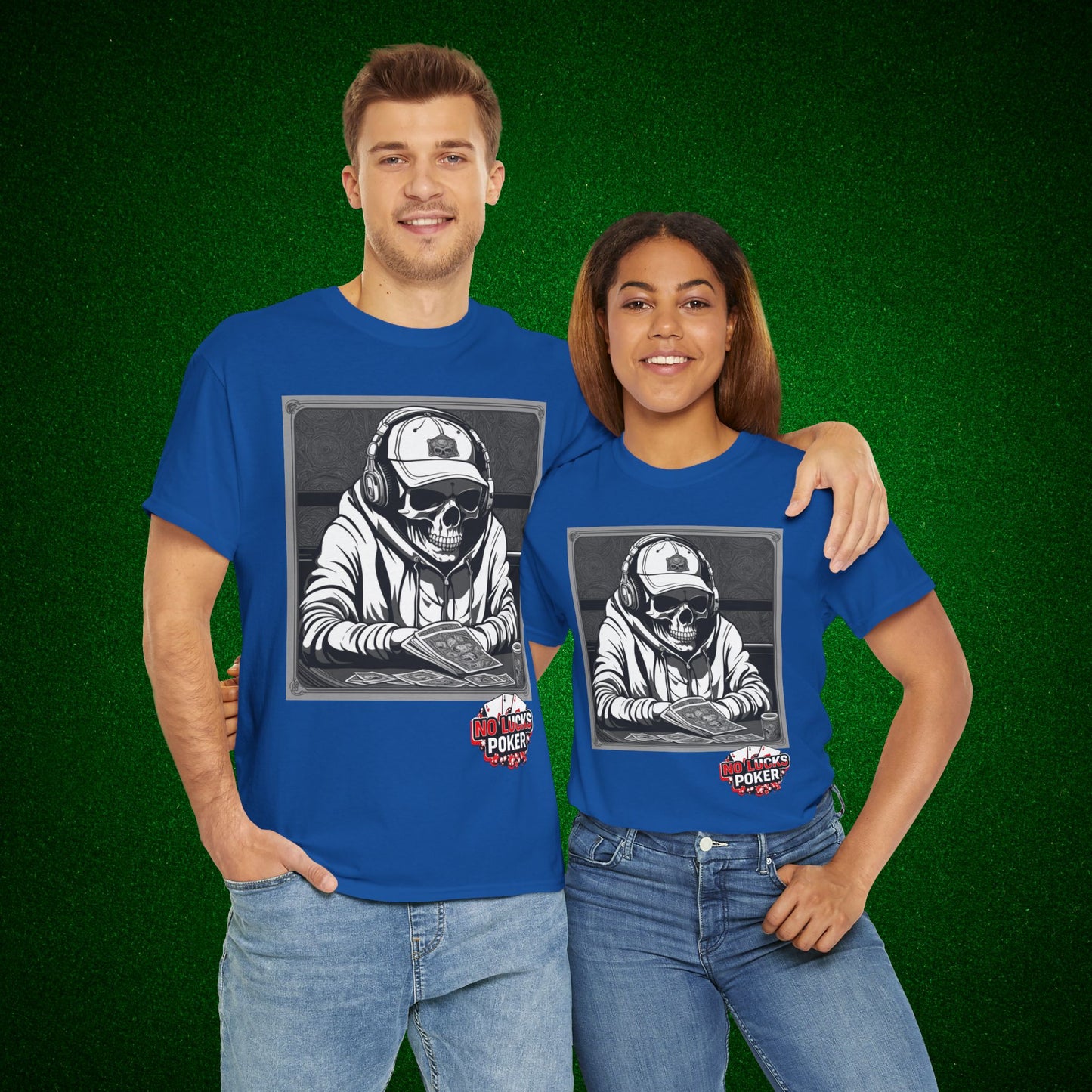 Poker Skull in hoodie and headphones unisex heavy cotton T-shirt No Lucks Given