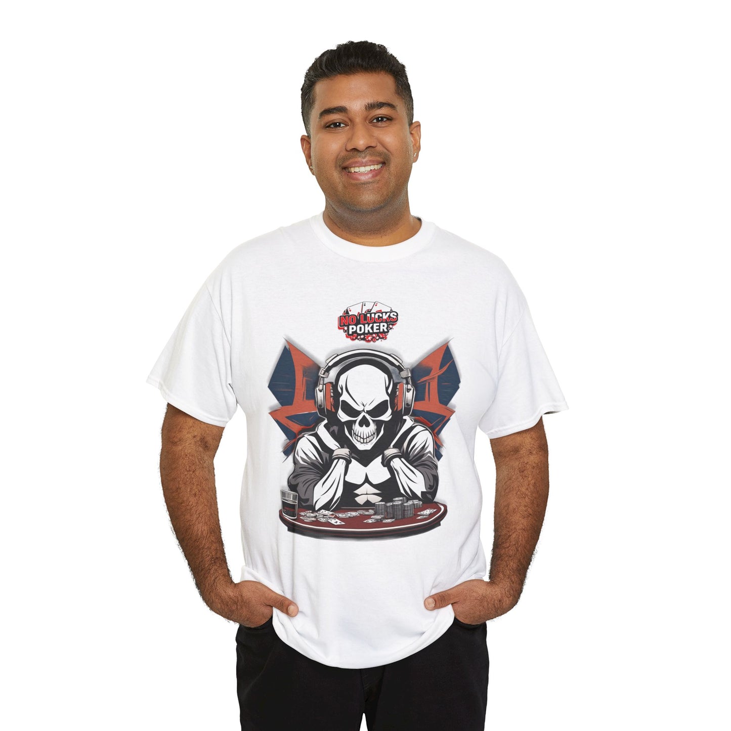 No Lucks Given – Hero/Villain Poker Skull Tee (Headphones Edition)