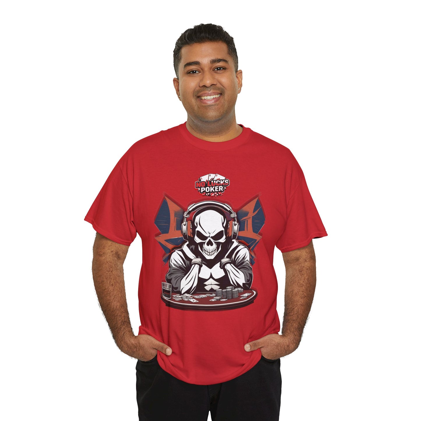 No Lucks Given – Hero/Villain Poker Skull Tee (Headphones Edition)
