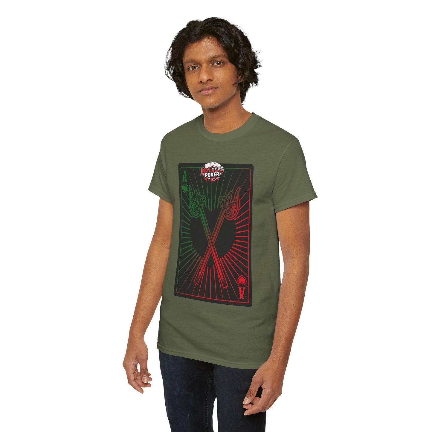 No Lucks Given Ace of Hearts card with two big axes Green Red Poker T-Shirt Must have Good Luck All-in