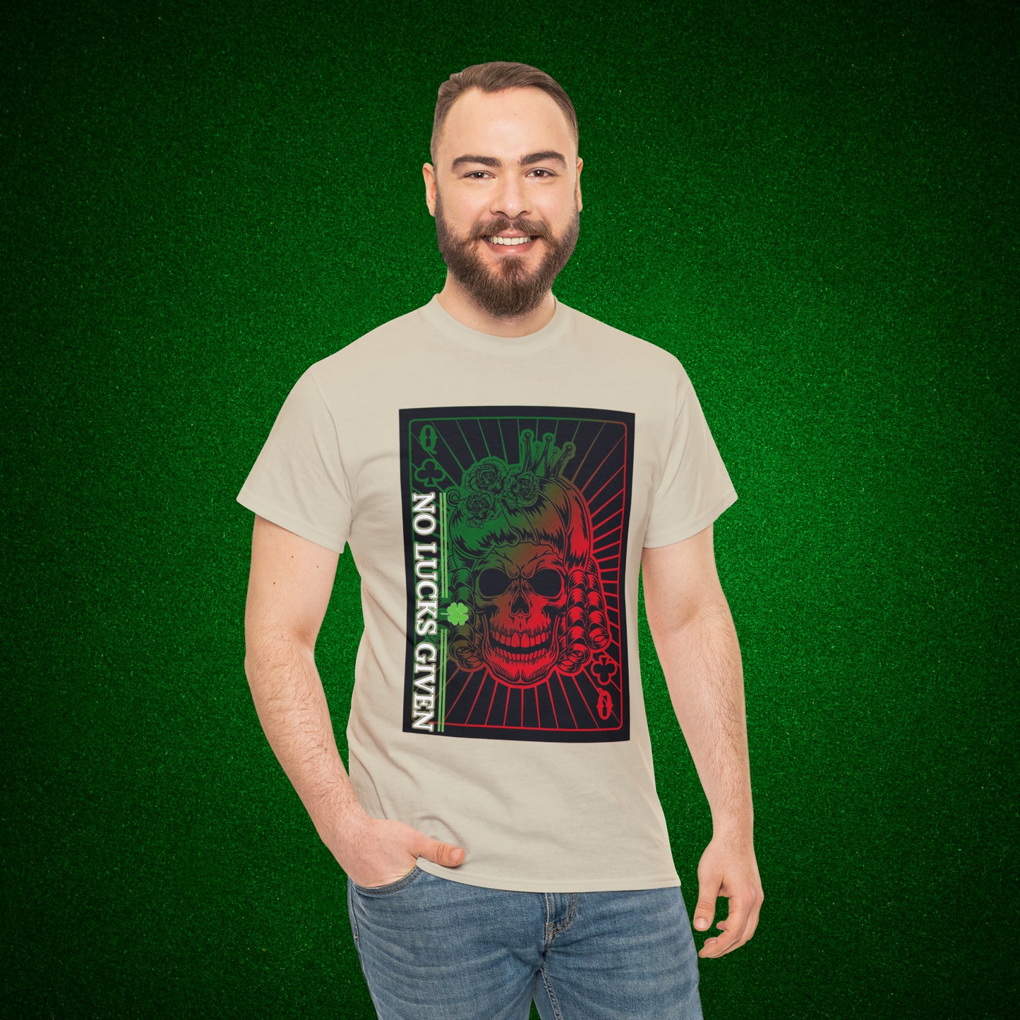 No Lucks Given Angry Queen of Clubs Green Red Poker T-Shirt Must have Good Luck All-in