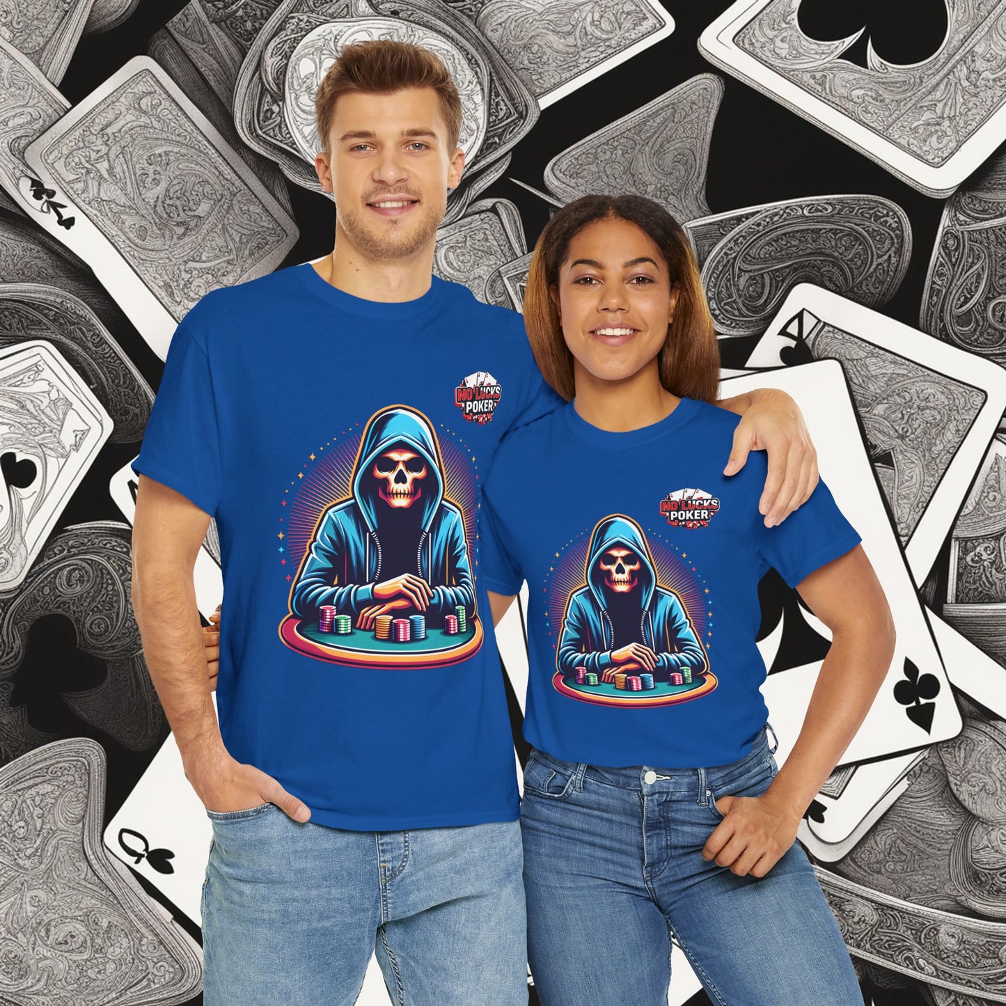 Poker Player with Skull at Poker Table 0 Lucks Given Unisex heavy cotton tee Poker Apparel