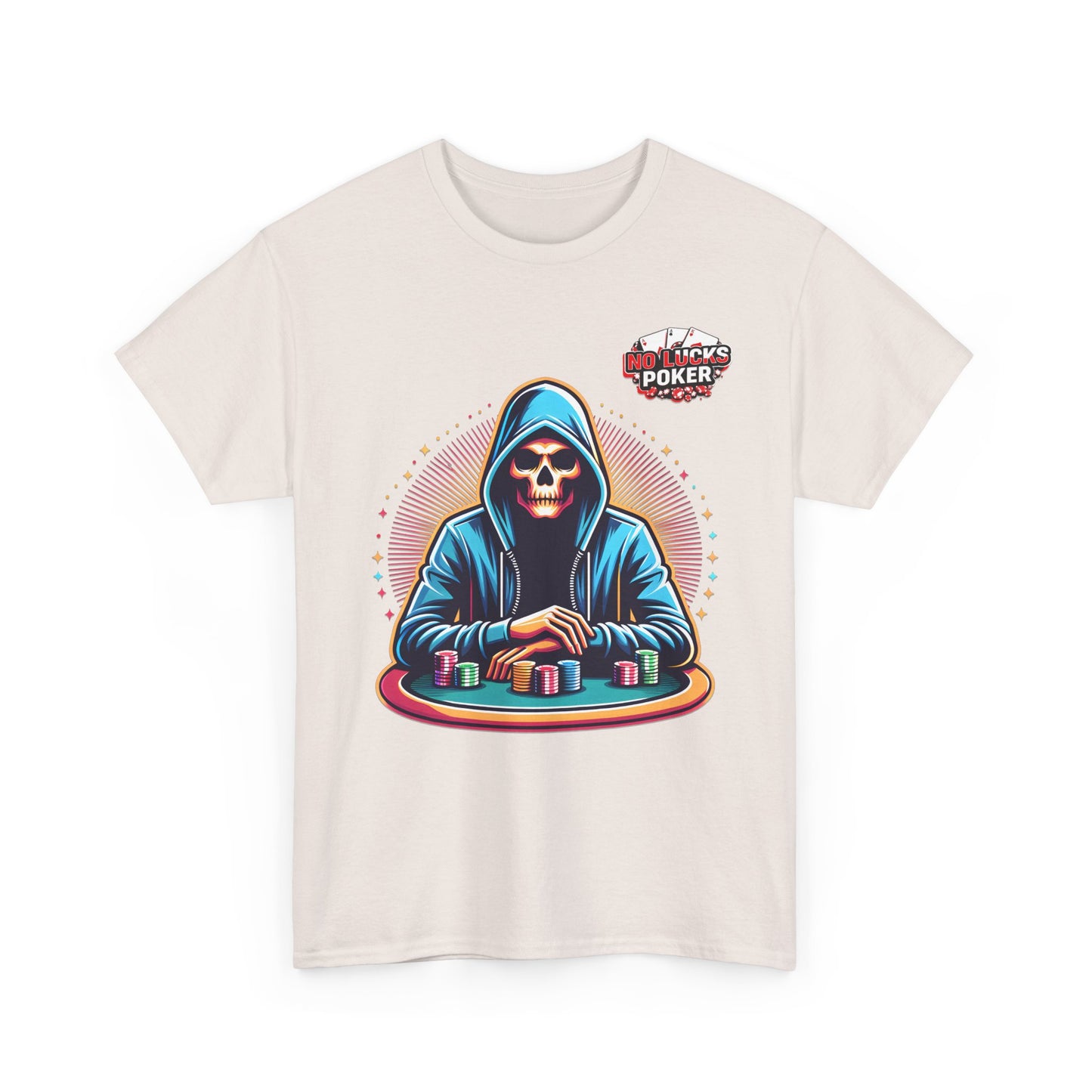 Poker Player with Skull at Poker Table 0 Lucks Given Unisex heavy cotton tee Poker Apparel