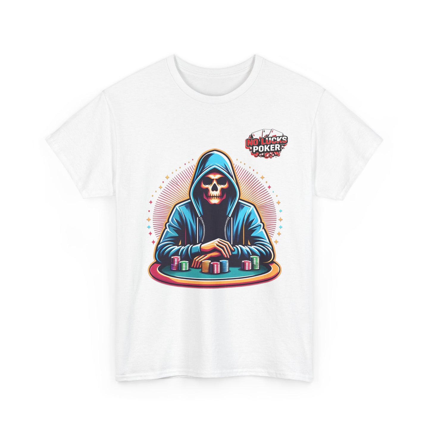 Poker Player with Skull at Poker Table 0 Lucks Given Unisex heavy cotton tee Poker Apparel