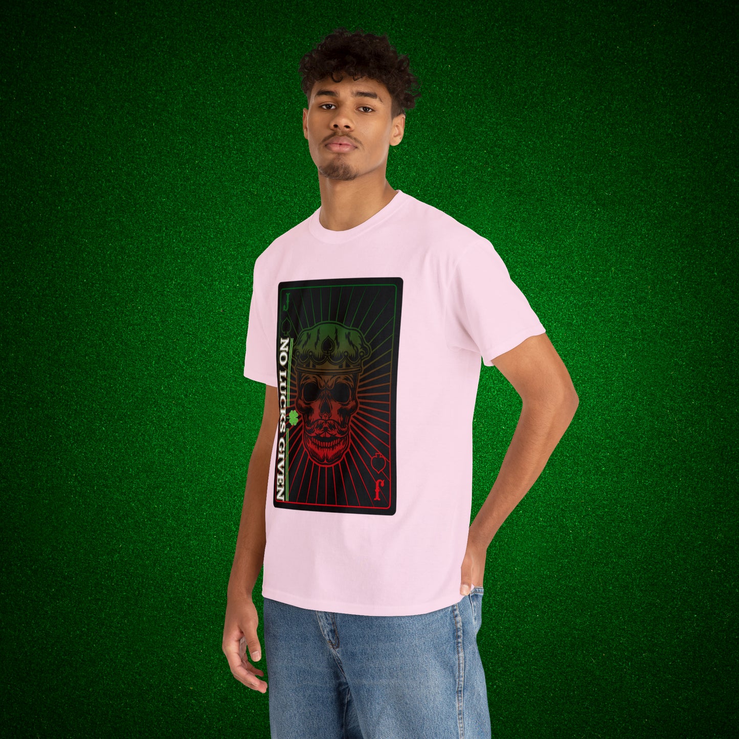 No Lucks Given Jack Skull in Crown of Spades Green Red Poker T-Shirt Must have Good Luck All-in