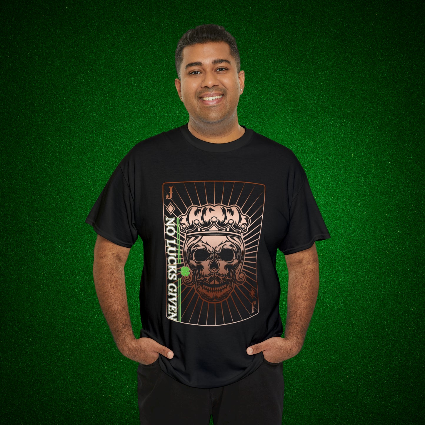 No Lucks Given Jack Skull in Crown of Diamonds Copper Poker T-Shirt Must have Good Luck All-in