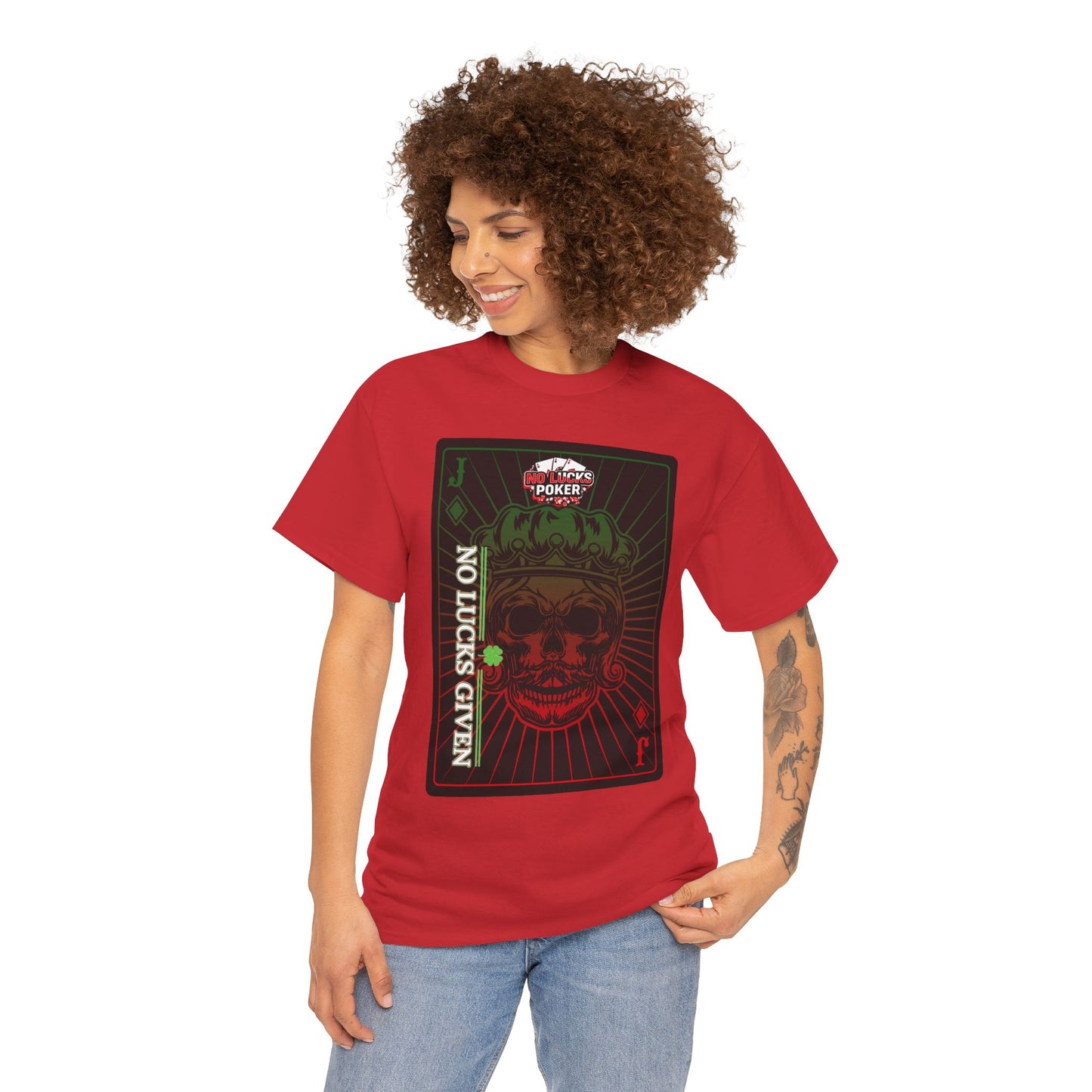 No Lucks Given – Jack Skull Crown Poker Tee (Green & Red Edition)