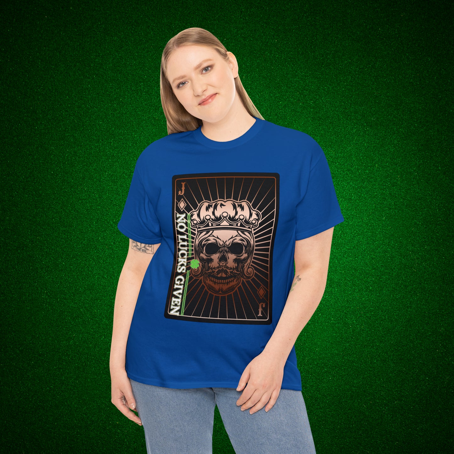 No Lucks Given Jack Skull in Crown of Diamonds Copper Poker T-Shirt Must have Good Luck All-in