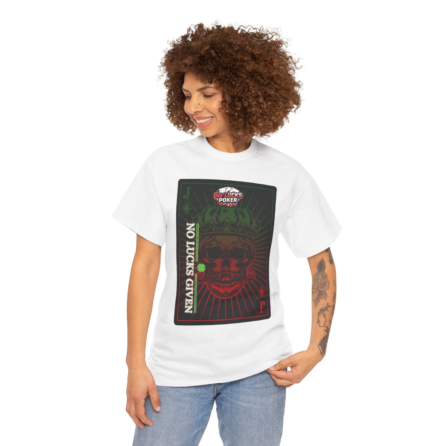 No Lucks Given – Jack Skull Crown Poker Tee (Green & Red Edition)