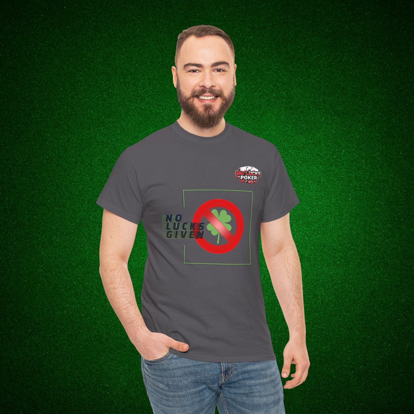No Lucks Given Large Clover Poker T-Shirt Good Luck All-in