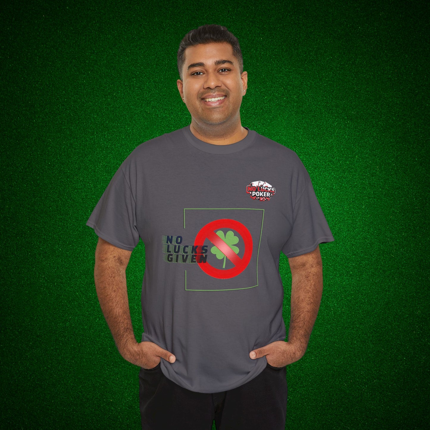 No Lucks Given Large Clover Poker T-Shirt Good Luck All-in