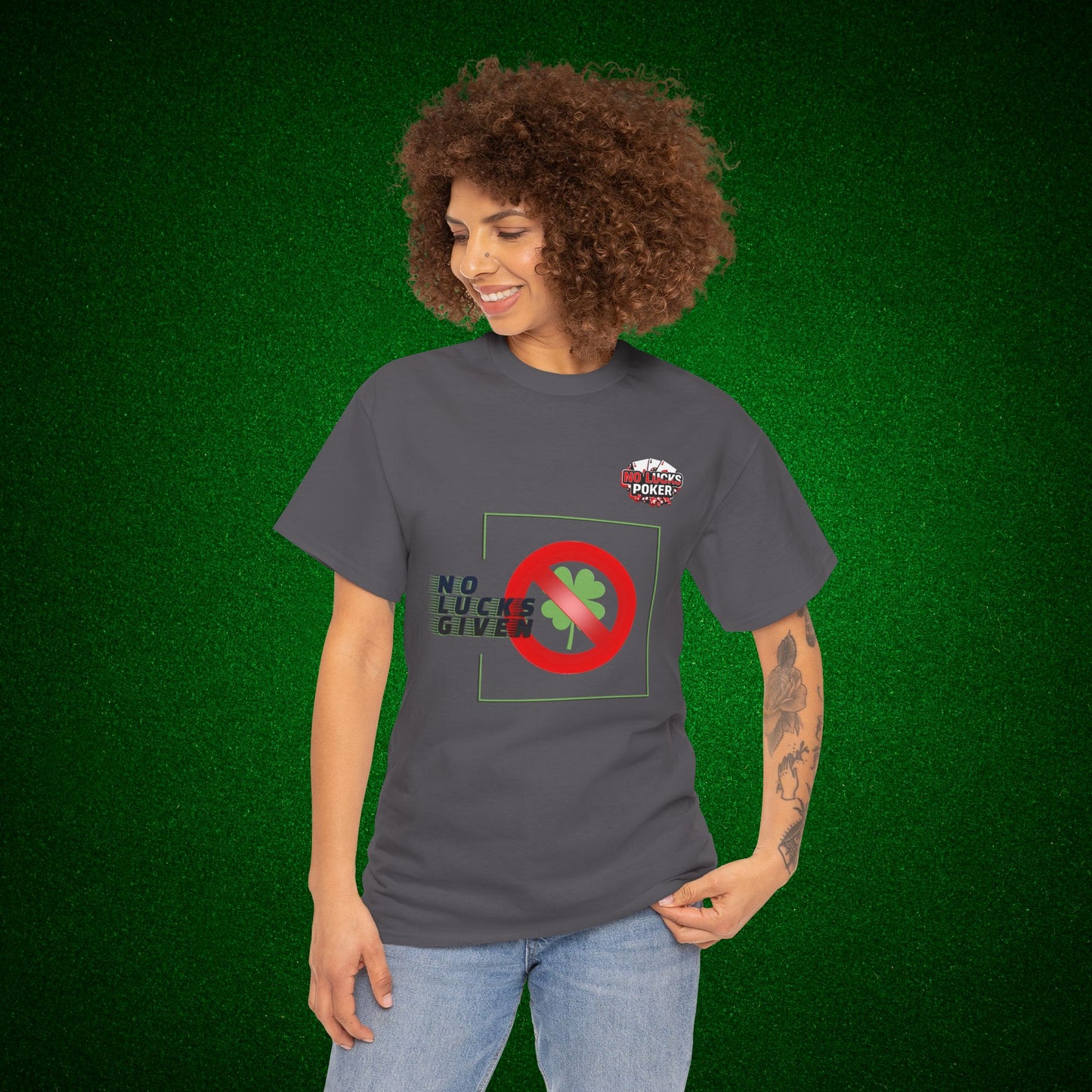 No Lucks Given Large Clover Poker T-Shirt Good Luck All-in