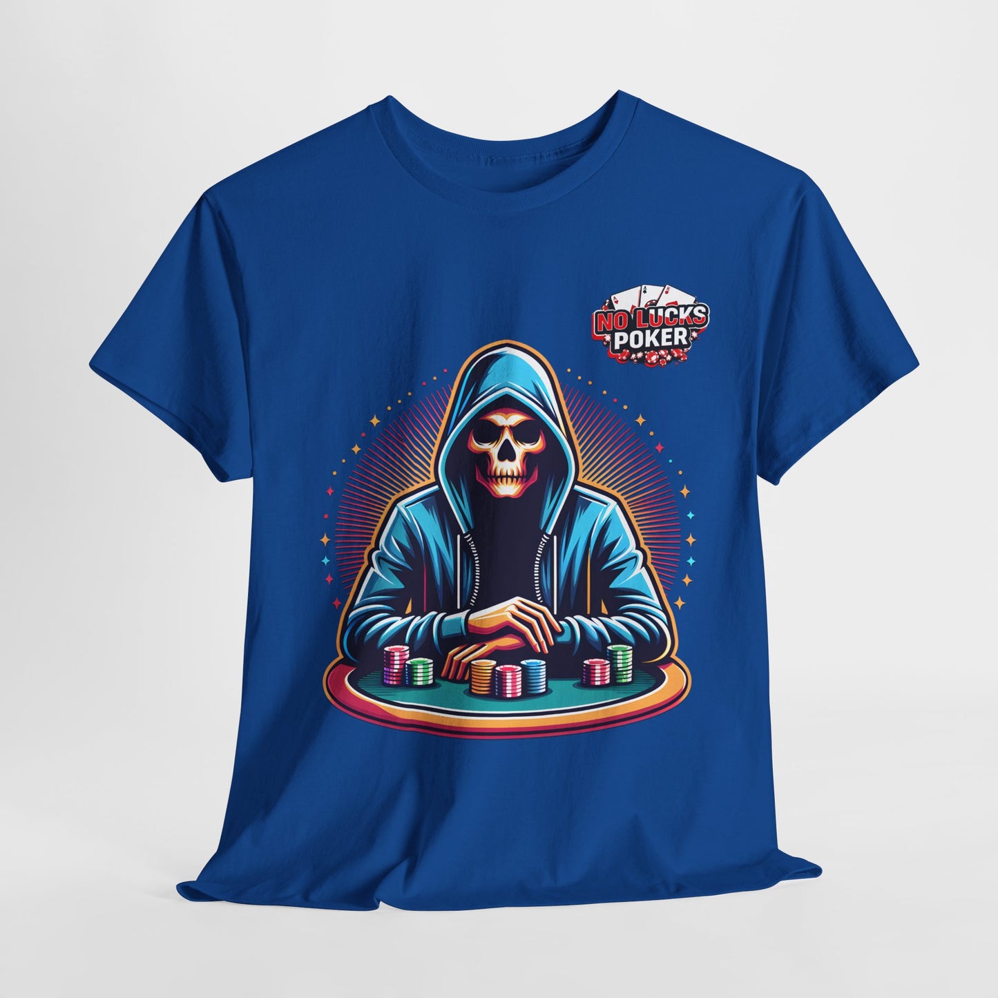 Poker Player with Skull at Poker Table 0 Lucks Given Unisex heavy cotton tee Poker Apparel