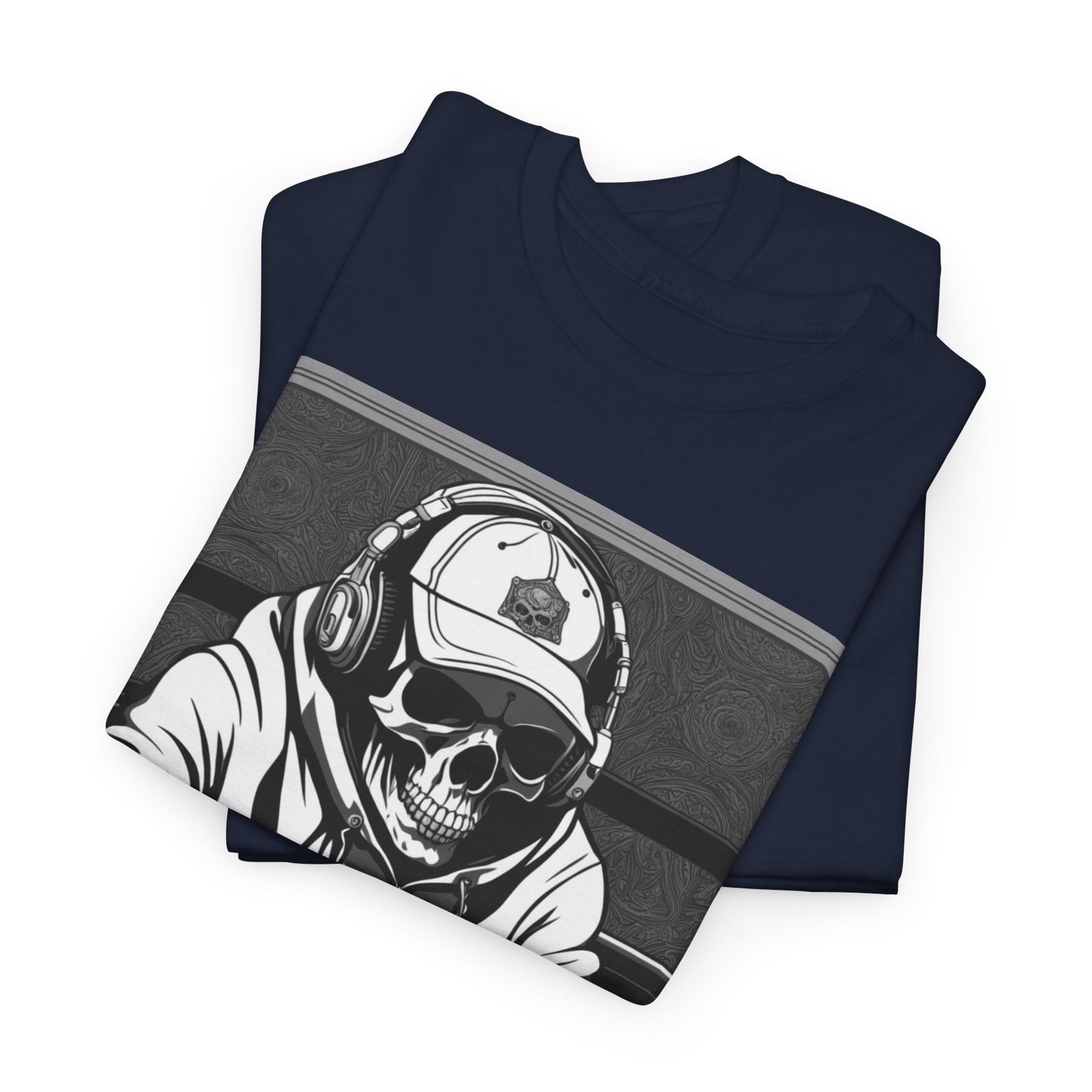 Poker Skull in hoodie and headphones unisex heavy cotton T-shirt No Lucks Given