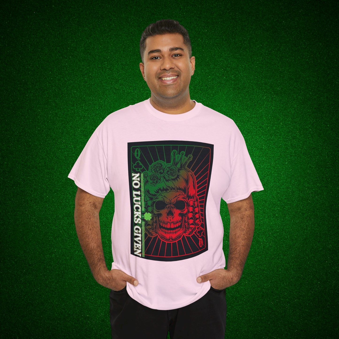No Lucks Given Angry Queen of Clubs Green Red Poker T-Shirt Must have Good Luck All-in