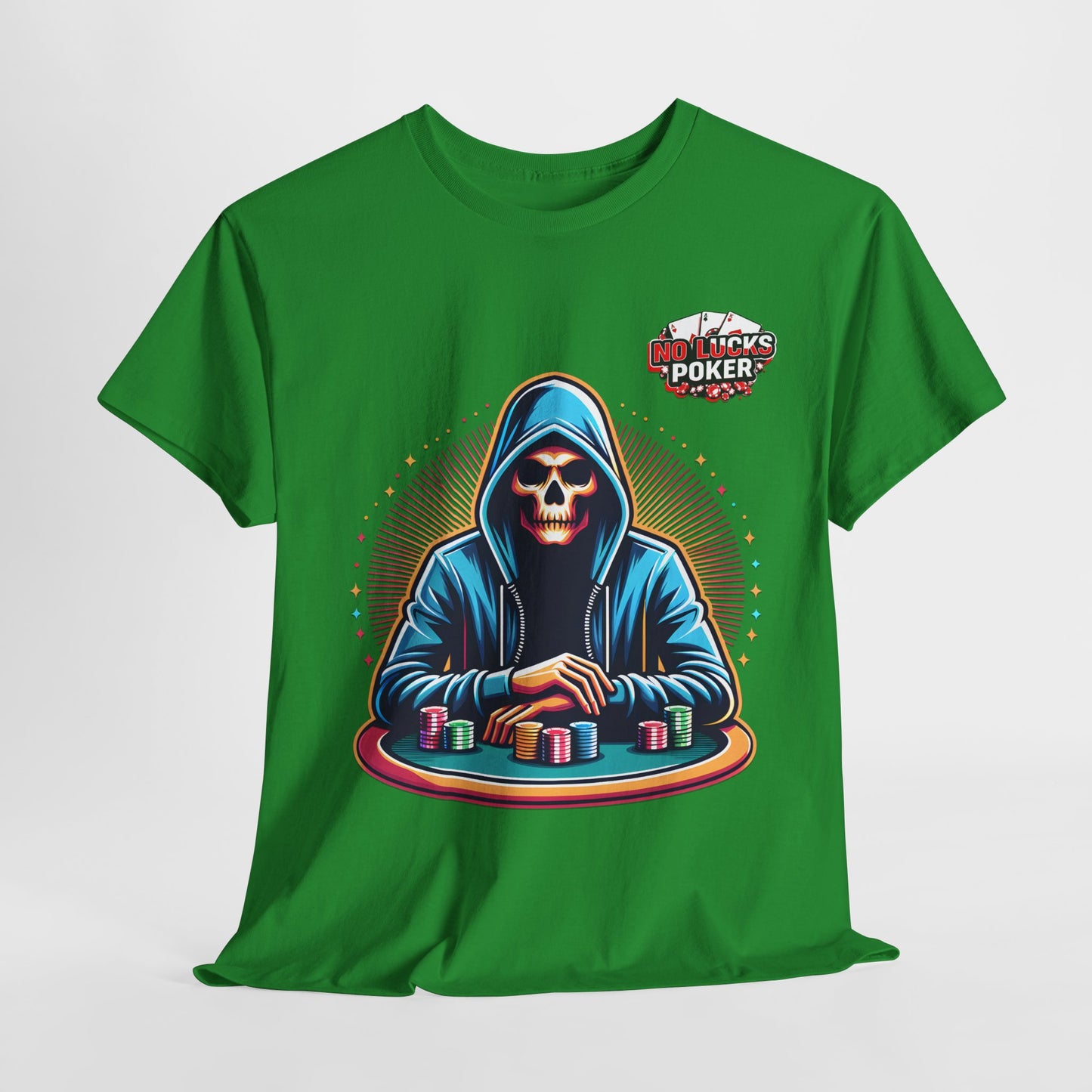 Poker Player with Skull at Poker Table 0 Lucks Given Unisex heavy cotton tee Poker Apparel