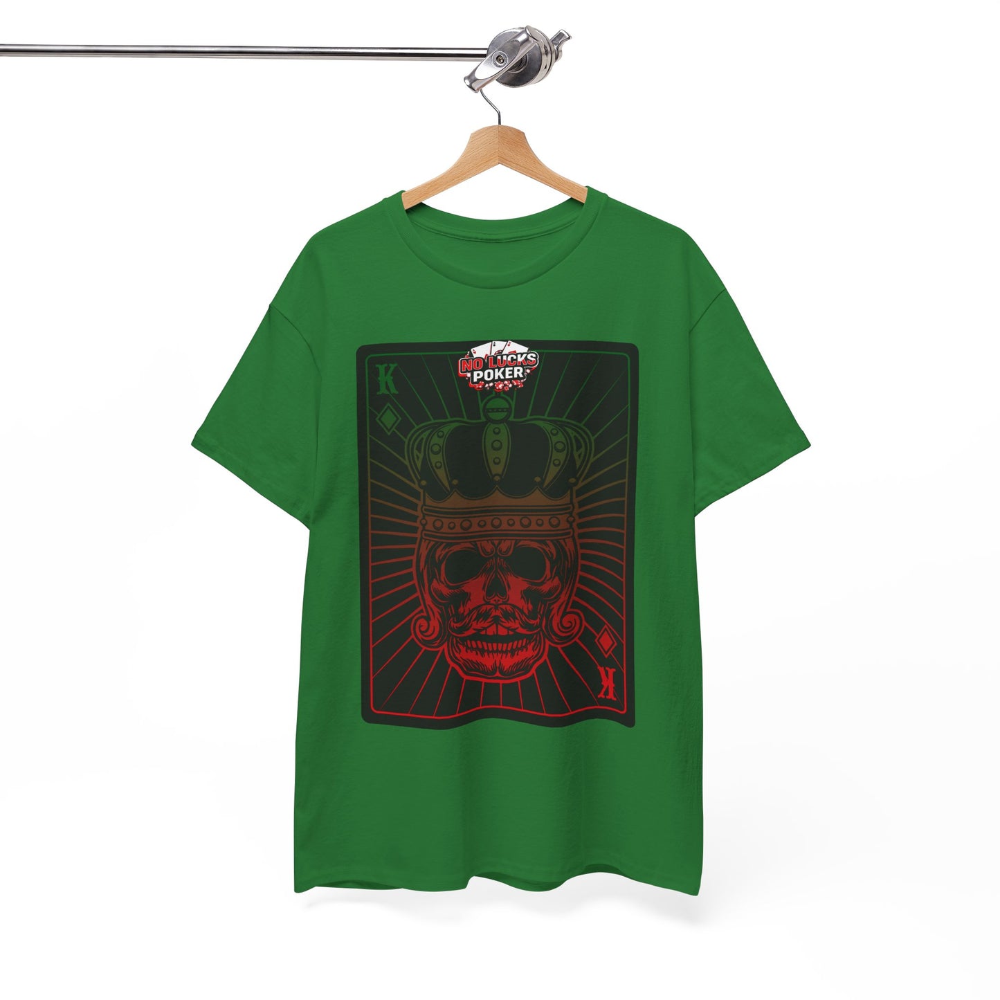 No Lucks Given Royal Skull King of Diamonds Red and Green Poker T-Shirt Must have Good Luck All-in