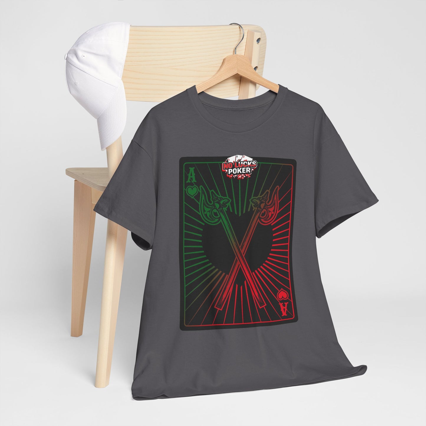 No Lucks Given Ace of Hearts card with two big axes Green Red Poker T-Shirt Must have Good Luck All-in