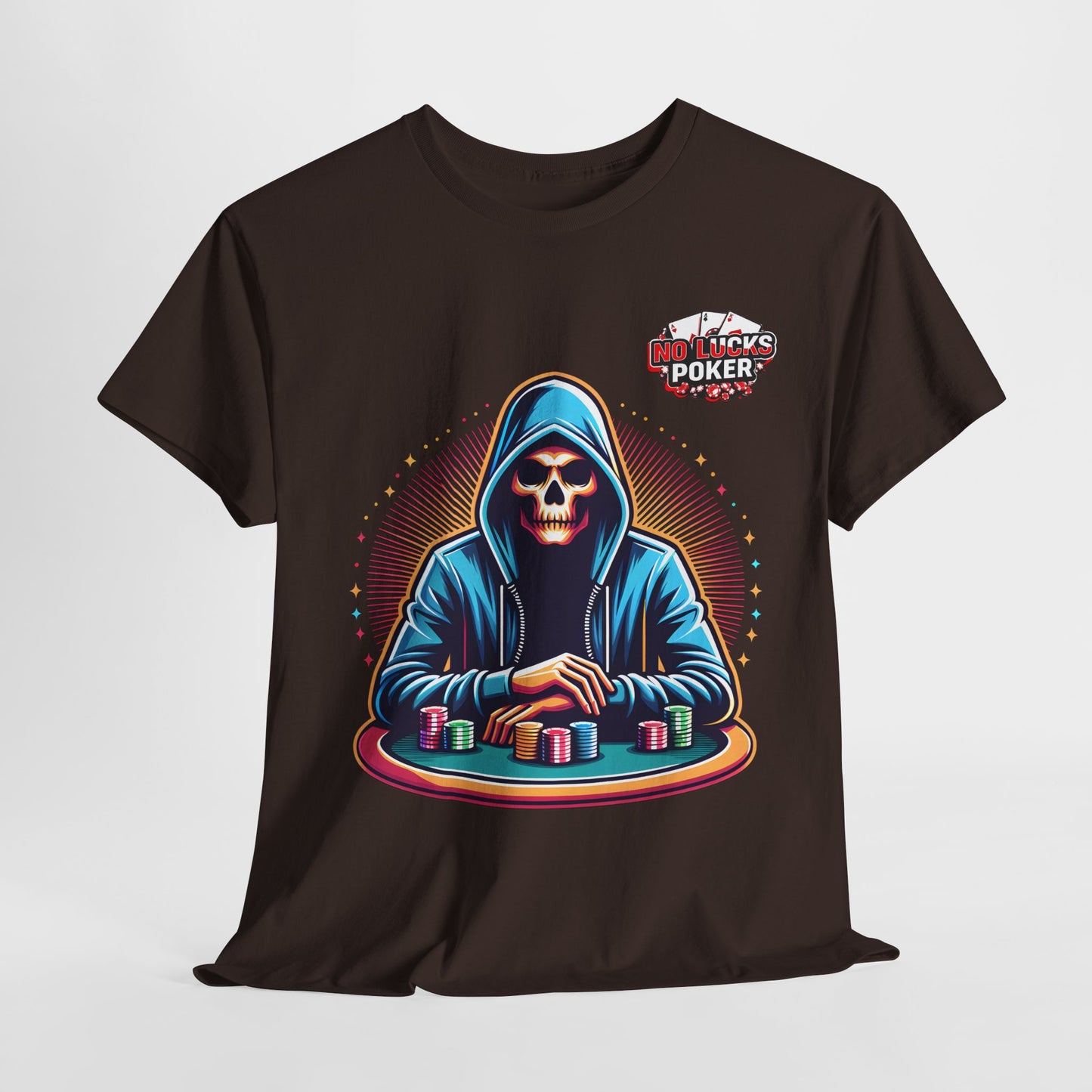 Poker Player with Skull at Poker Table 0 Lucks Given Unisex heavy cotton tee Poker Apparel