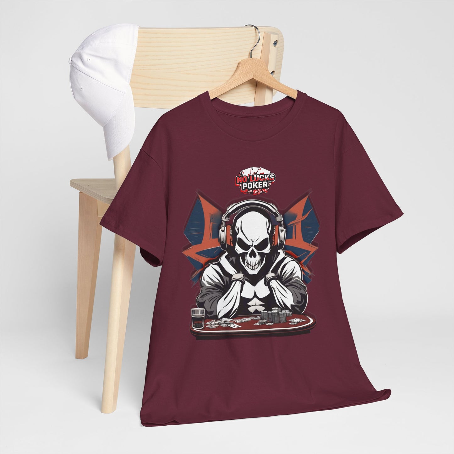 No Lucks Given – Hero/Villain Poker Skull Tee (Headphones Edition)