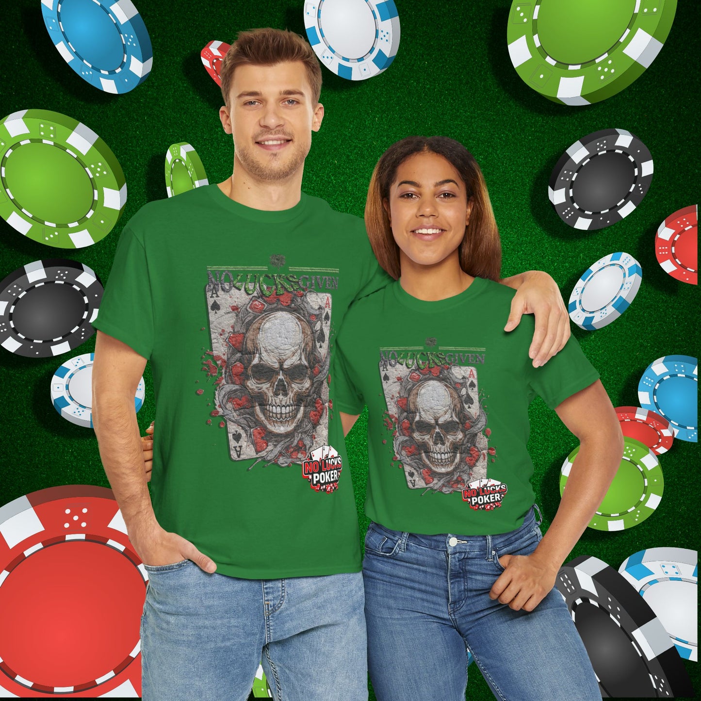 No Lucks Given Skull Breaking thru Ace of Spades T-Shirt Must have Good Luck All-in
