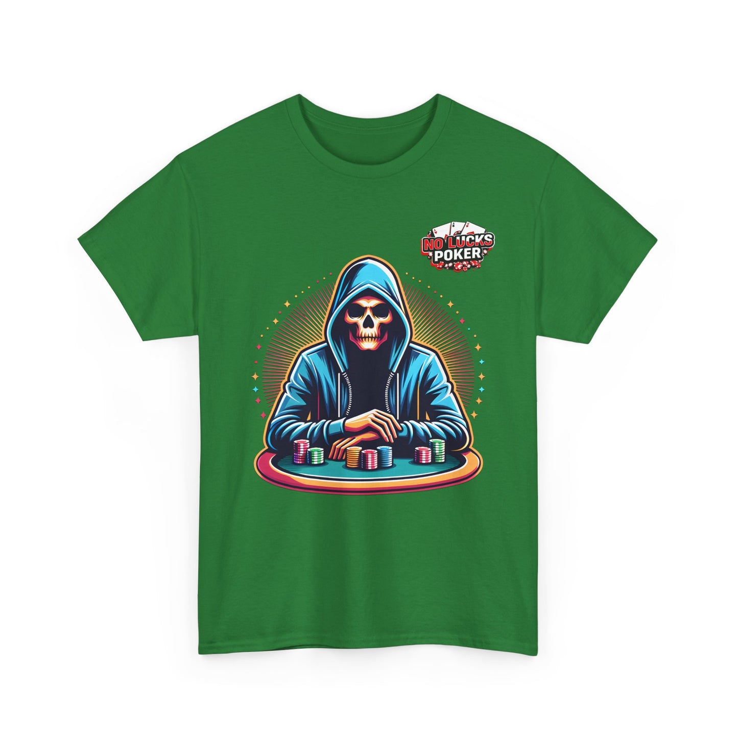 Poker Player with Skull at Poker Table 0 Lucks Given Unisex heavy cotton tee Poker Apparel