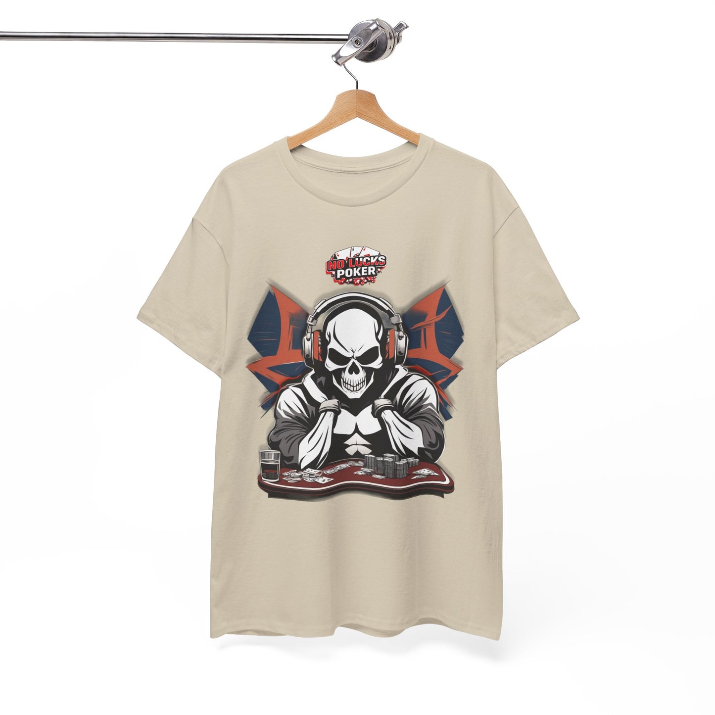 No Lucks Given – Hero/Villain Poker Skull Tee (Headphones Edition)