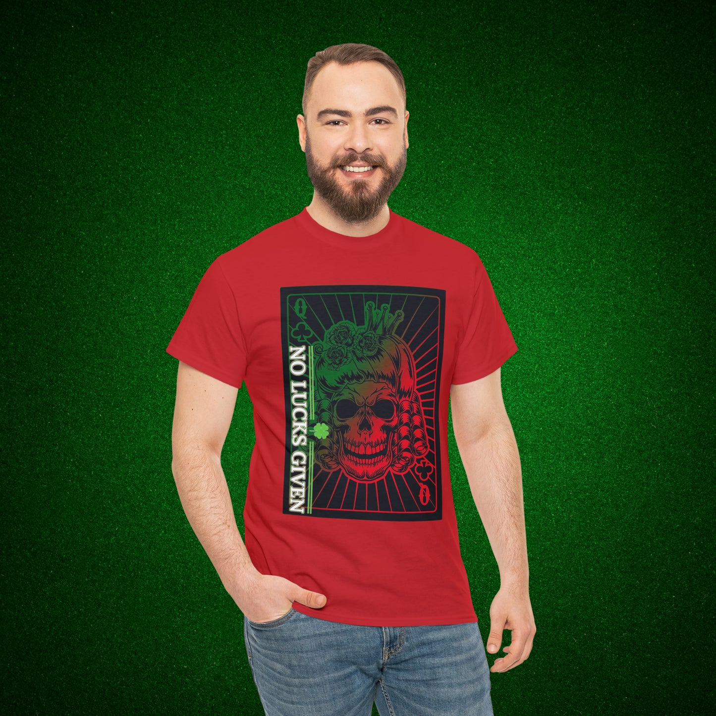 No Lucks Given Angry Queen of Clubs Green Red Poker T-Shirt Must have Good Luck All-in