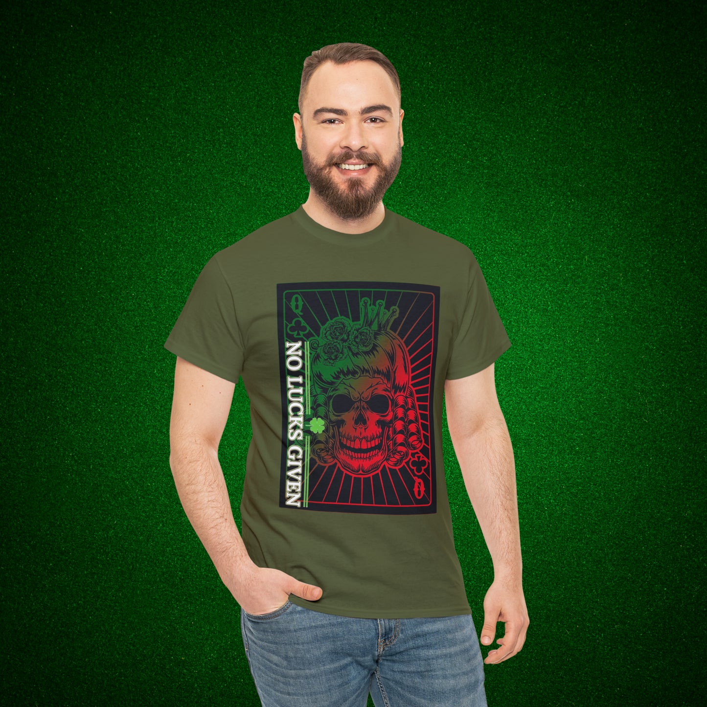 No Lucks Given Angry Queen of Clubs Green Red Poker T-Shirt Must have Good Luck All-in