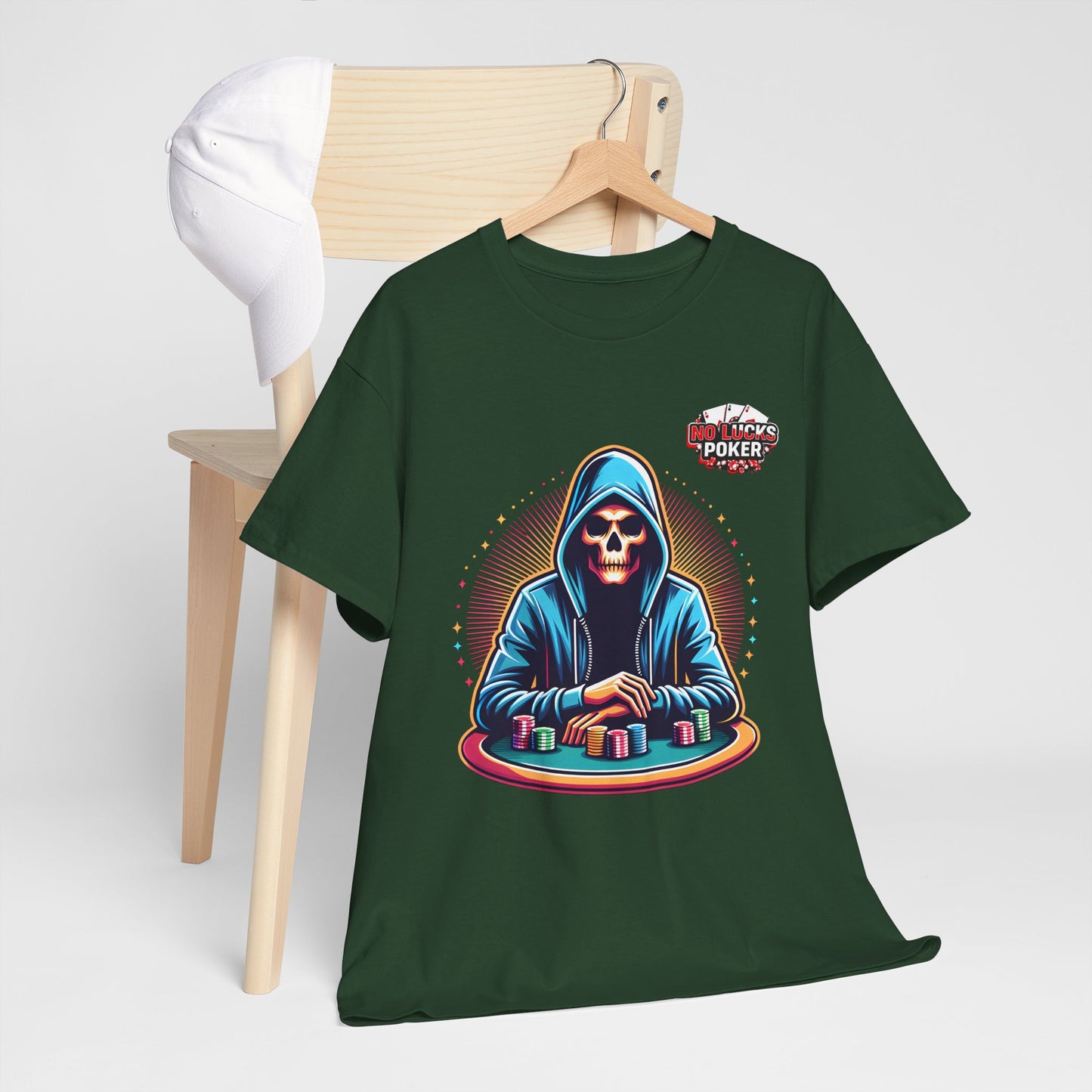 Poker Player with Skull at Poker Table 0 Lucks Given Unisex heavy cotton tee Poker Apparel